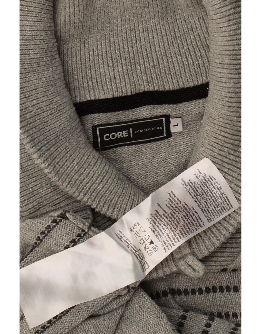 JACK & JONES Mens Shawl Neck Jumper Sweater Large Grey Striped Cotton