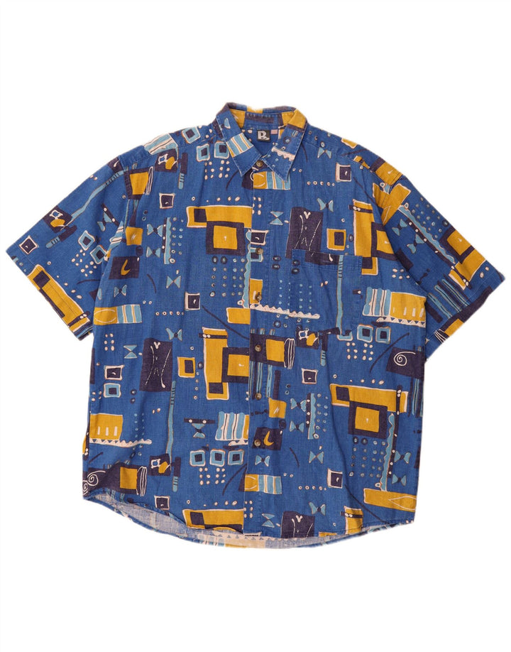 Vintage kortærmet herreskjorte 2XL blå patchwork