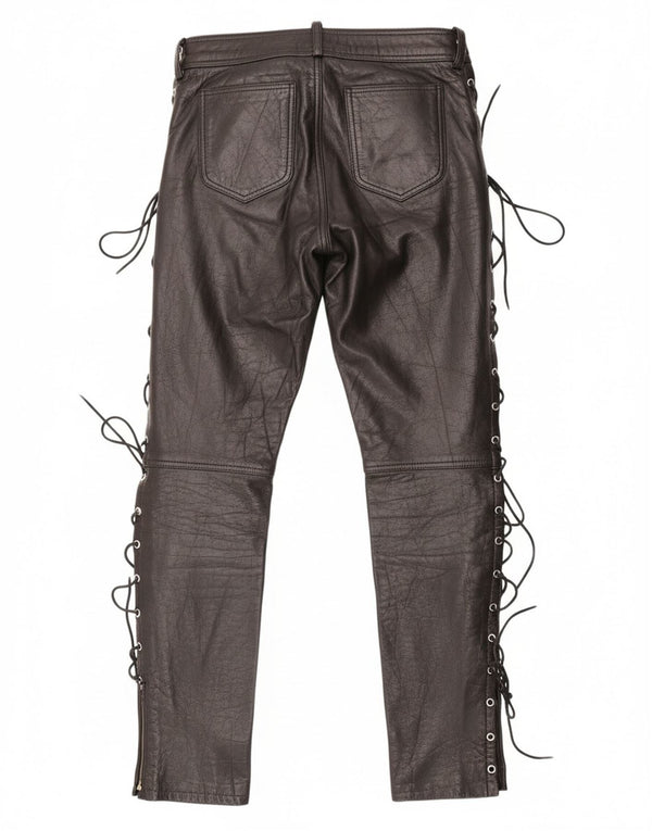 Vintage herre lige læderbukser IT 48 Medium W30 L29 Sort