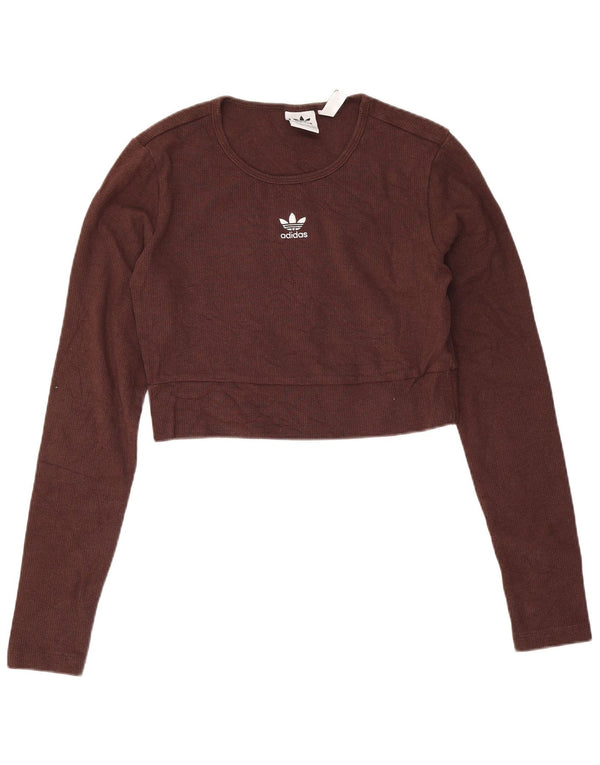 Adidas Womens Crop Sweatshirt Jumper UK 12/14 Medium Brun Bomuld
