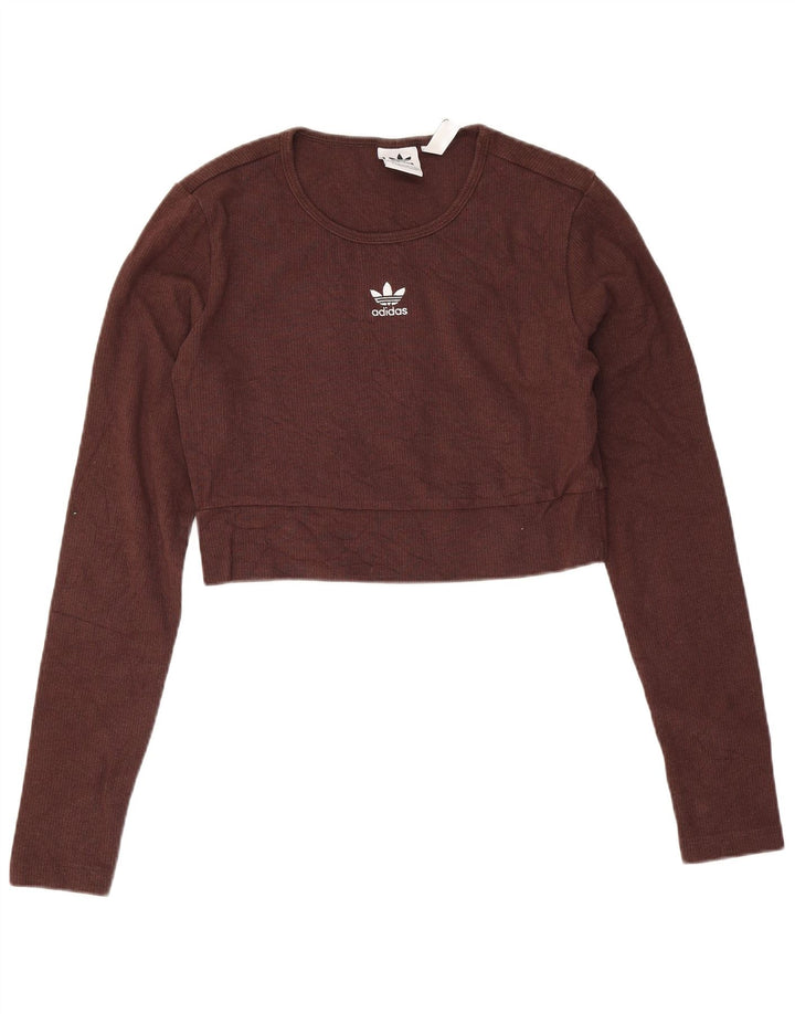 Adidas Womens Crop Sweatshirt Jumper UK 12/14 Medium Brun Bomuld