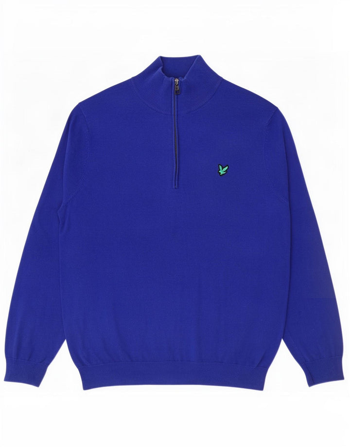 Lyle & Scott Herre Zip Neck Jumper Sweater Stor Blå Bomuld