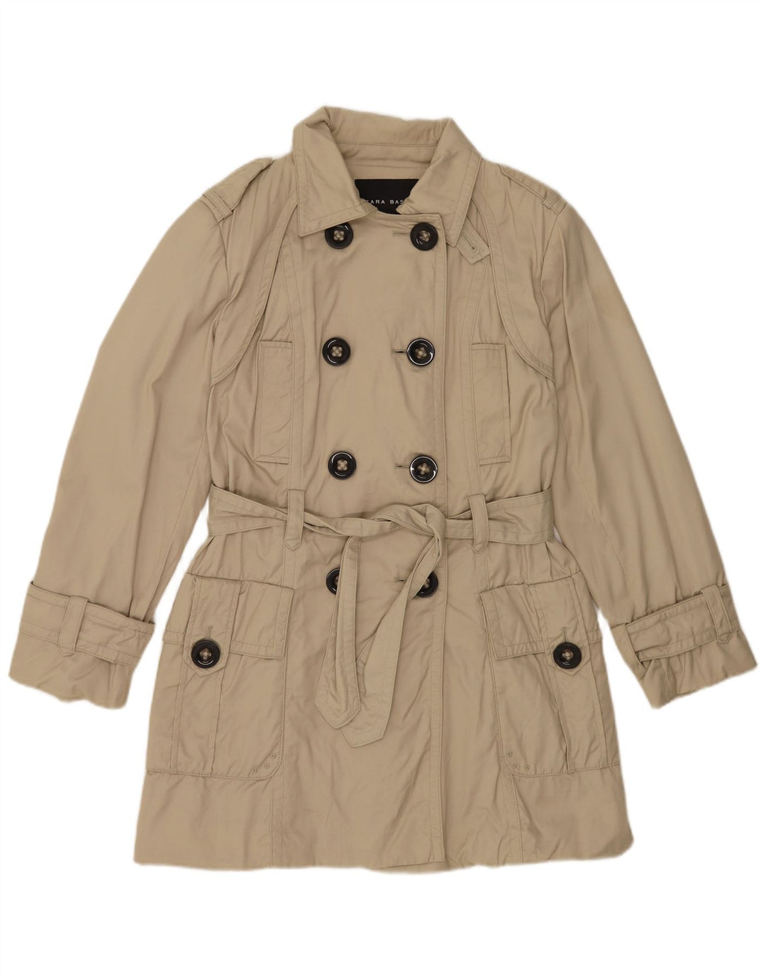 Zara Womens Trench Coat UK 16 Stor Beige Nylon