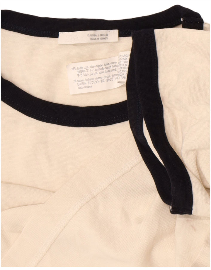Zara Herre T-shirt Top Large Off White Bomuld