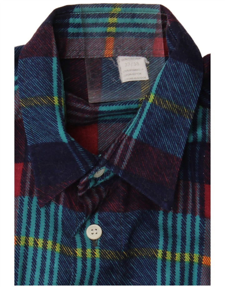Vintage herre flannel skjorte størrelse 37/38 Lille marineblå ternet bomuld