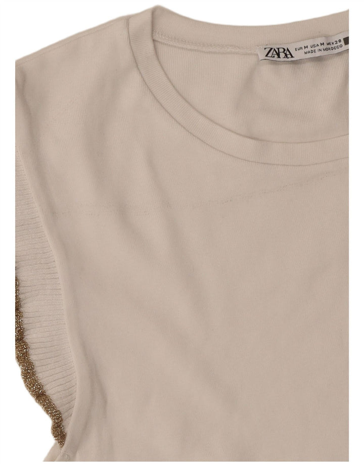Zara Dame ærmeløs bluse Top UK 12 Medium White