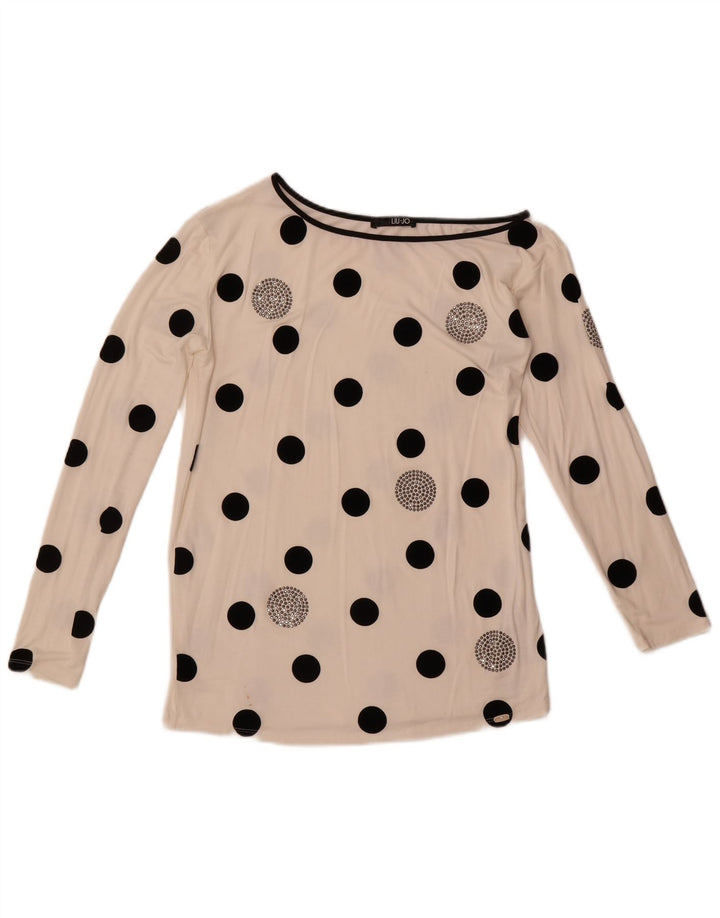 Liu Jo Dame Langærmet One Shoulder Top IT 42 Medium White Polka Dot