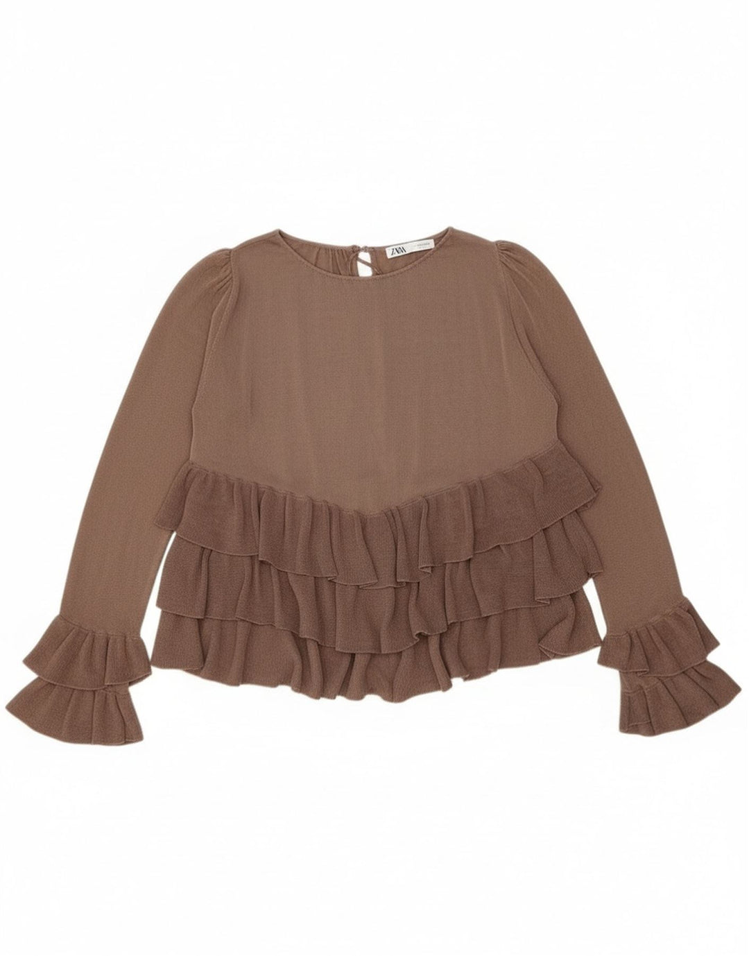 Zara Dame Oversized Langærmet Bluse Top UK 10 Small Brown Colourblock