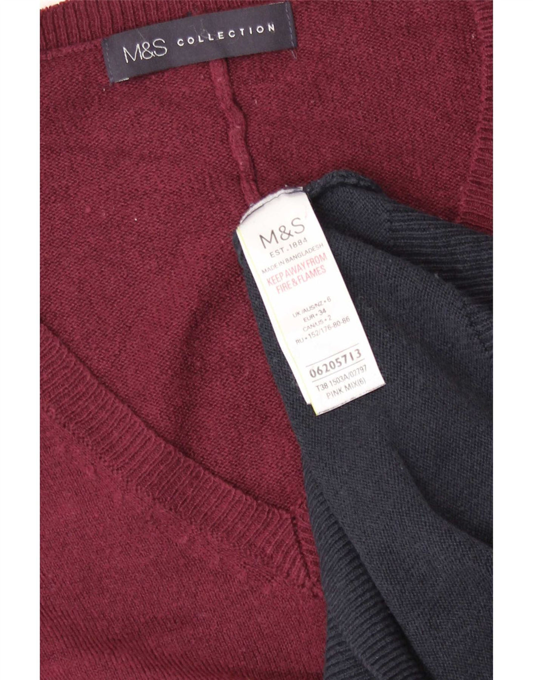 Marks & Spencer Dame V-hals sweater UK 6 XS Flerfarvet