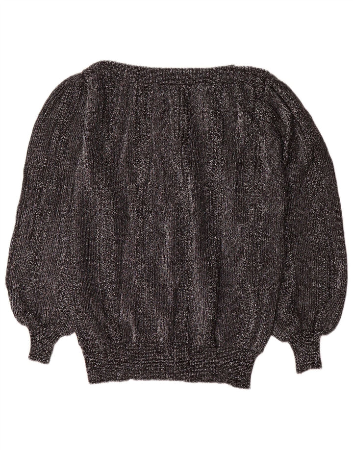 Vintage Dame Boat Neck Jumper Sweater UK 14 Medium Sølv