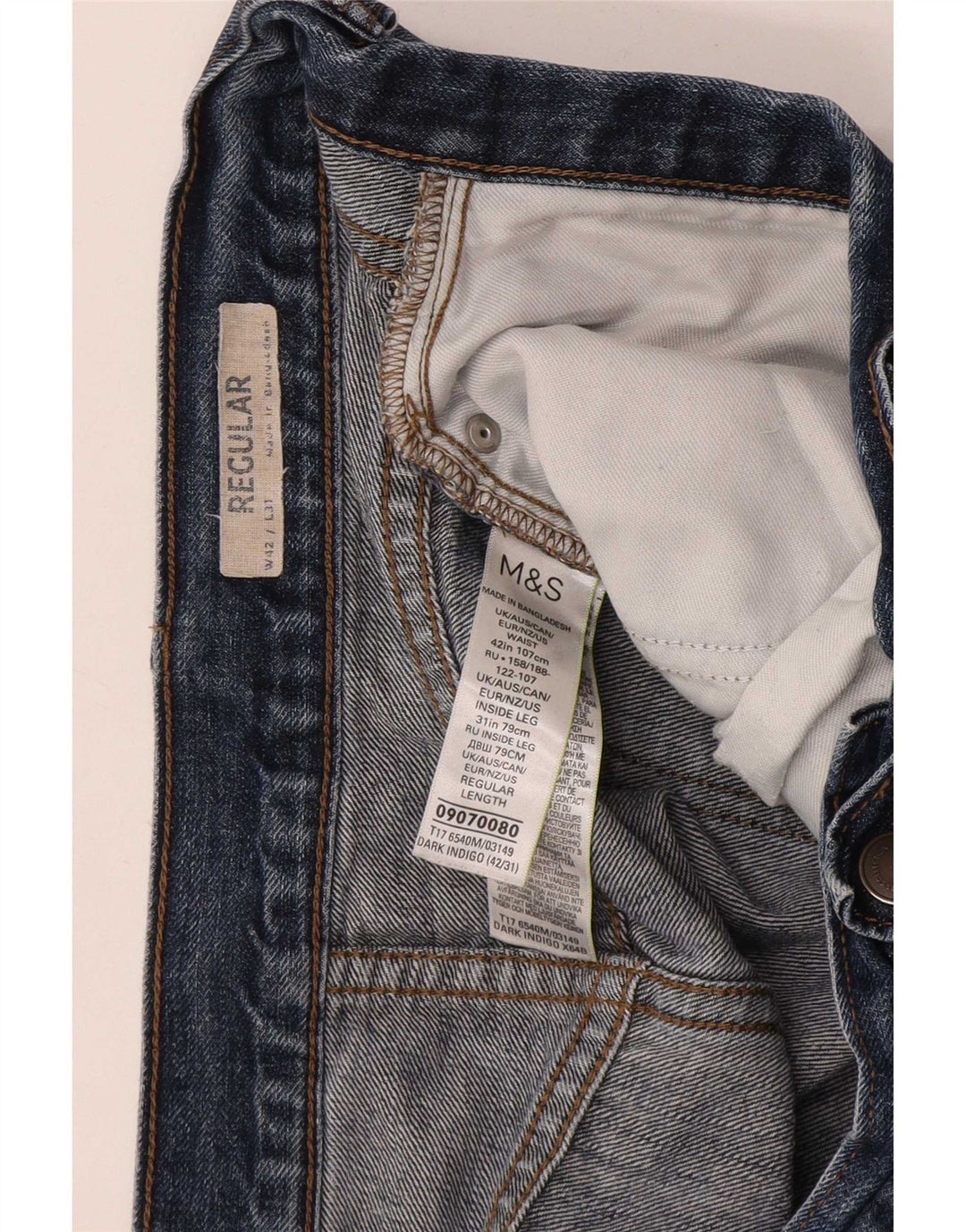 Marks & Spencer Herre Regular Straight Jeans W42 L31 Blå Bomuld
