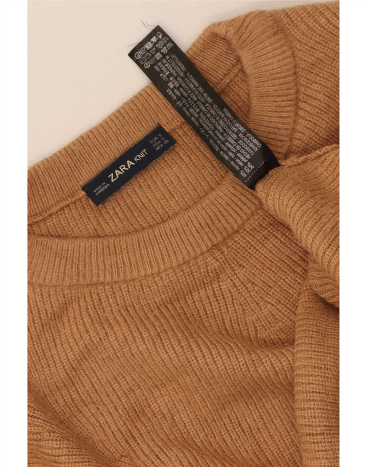 Zara Womens Crop Oversized Crew Neck Jumper Sweater UK 10 Small Brown