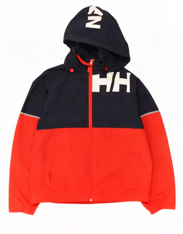 Helly Hansen Boys Graphic Rain Jacket 13-14 Years Navy Blue Colourblock