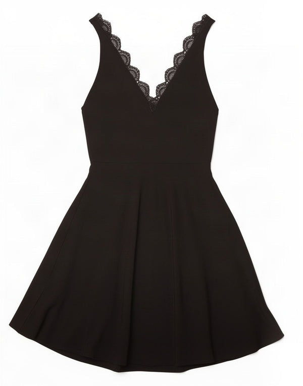 Zara Dame Ærmeløs A-Line Kjole UK 12 Medium Sort Viscose