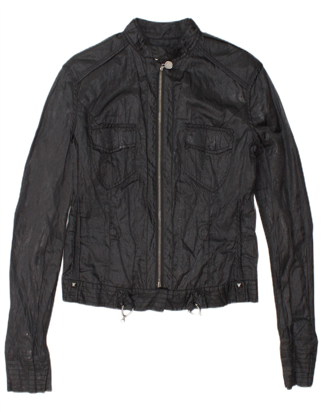 GUESS Womens Crop Utility Jacket UK 14 Large Black Cotton