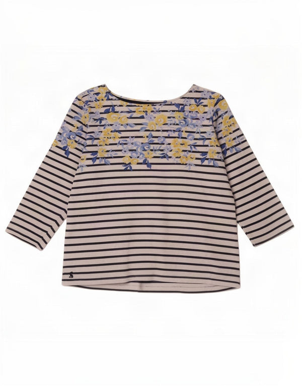 Joules Womens Crop Top 3/4 ærmer UK 14 Stor blå stribet bomuld