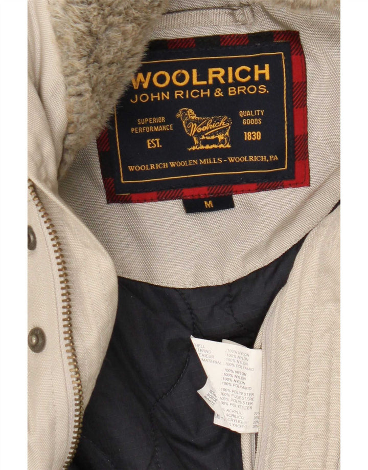 Woolrich Herre Hooded Bomber Jacket UK 38 Medium Beige Nylon