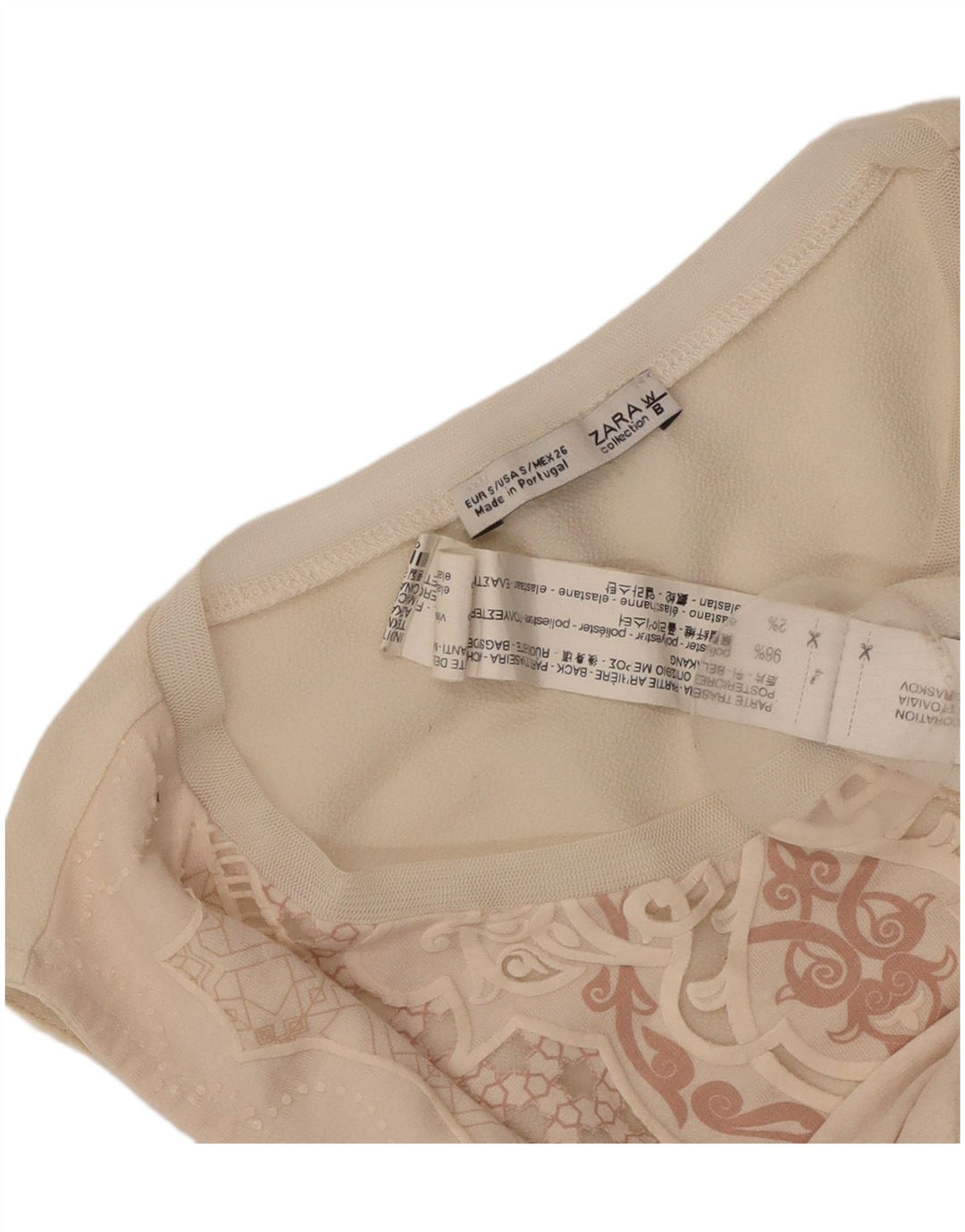 Zara Kvinders abstrakt mønster Vest Top UK 8 Small Beige Polyester