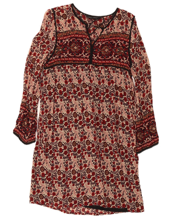 Zara Dame Langærmet Skift Kjole UK 10 Small Red Floral