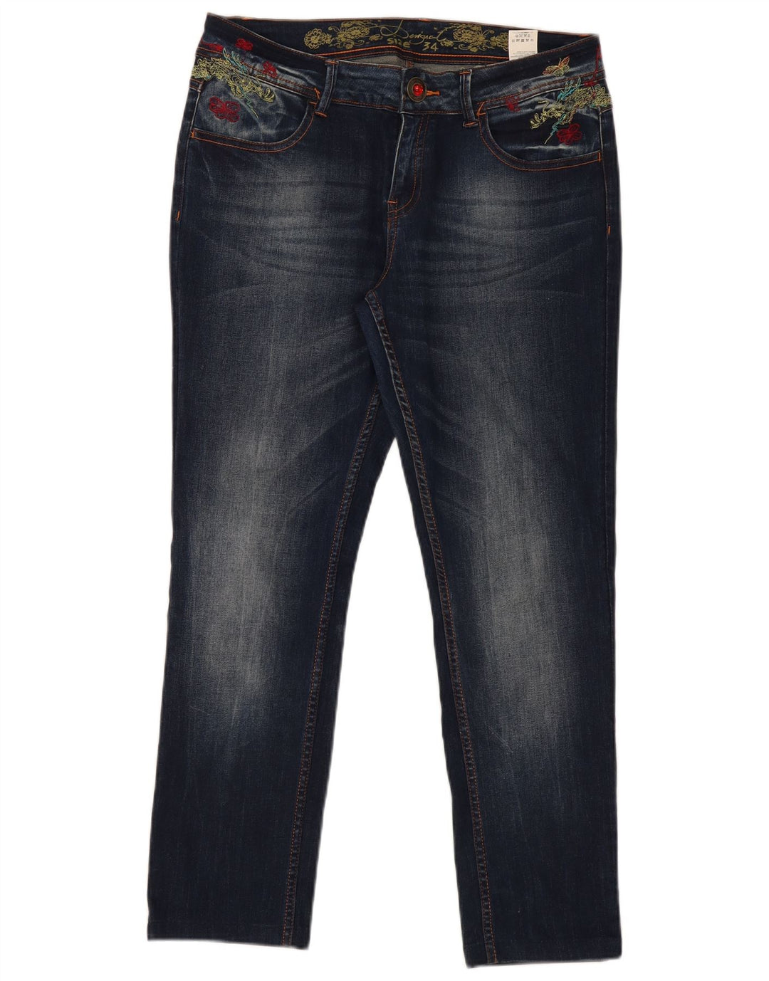 Desigual Kvinders Grafiske Slim Jeans W34 L29 Navy Blue Polyester