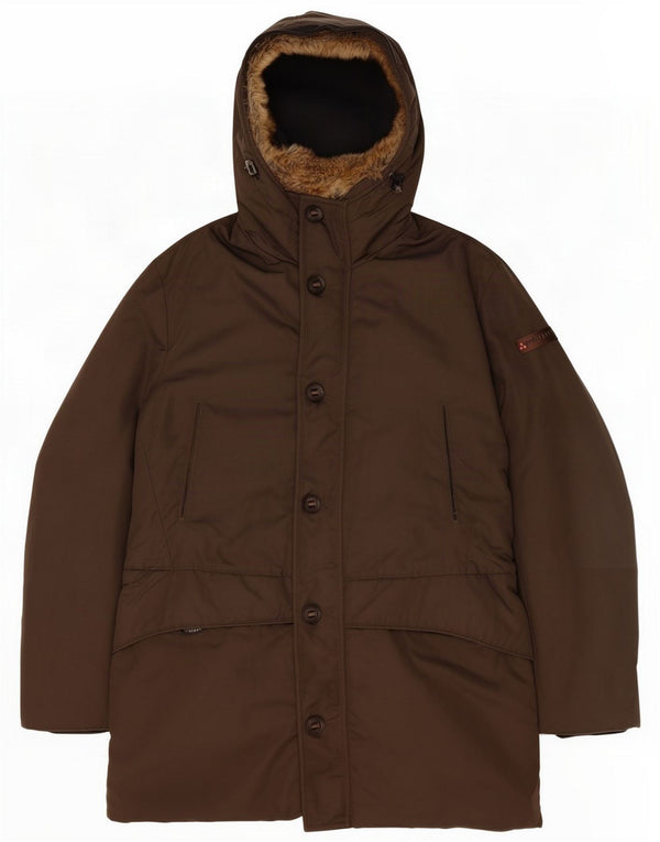 PEUTEREY Herre hættepolstret parkajakke UK 40 Large Brown Nylon
