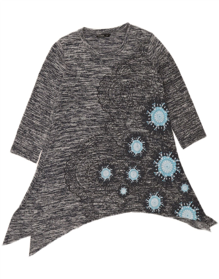 Desigual Dame Asymmetrisk Tunika Top UK 12 Medium Grey Flecked Bohemian