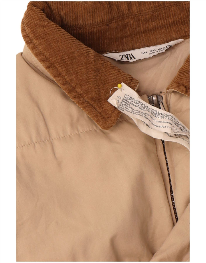 Zara Bomber Jacket UK 40 Large Beige Colourblock Polyester