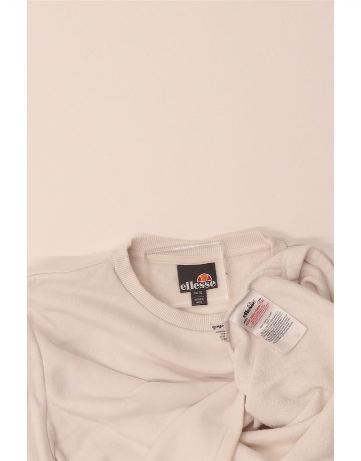 ELLESSE Womens Oversized Crop Sweatshirt Jumper UK 10 Small White Cotton Vintage Ellesse and Second-Hand Ellesse from Messina Hembry 