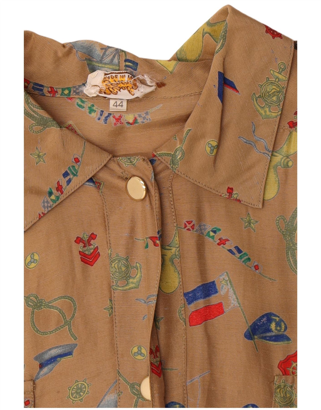 Vintage kvinders abstrakt mønster skjortekjole EU 44 XL Brun Geometrisk