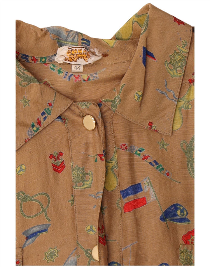 Vintage kvinders abstrakt mønster skjortekjole EU 44 XL Brun Geometrisk