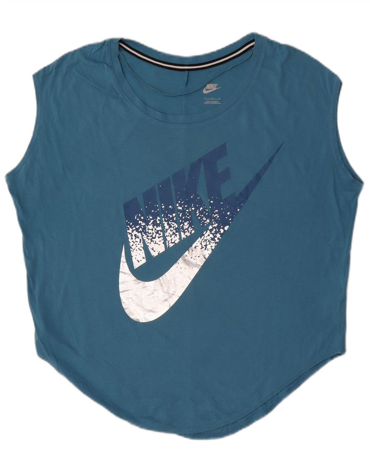 Nike Dame Oversized Grafisk Vest Top UK 14 Stor Blå Bomuld