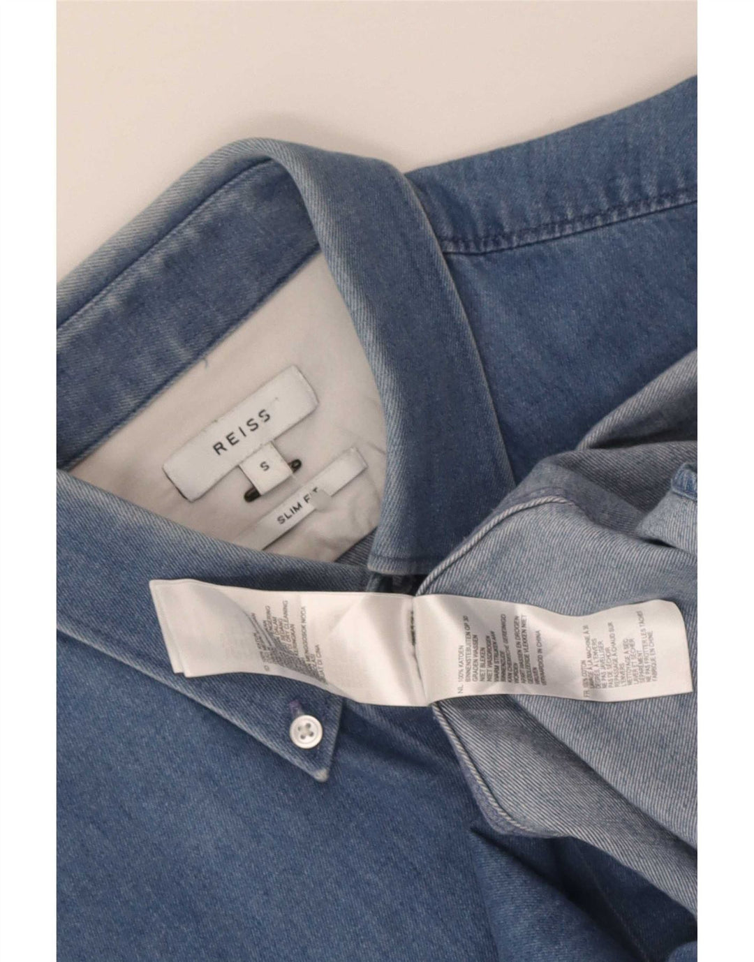 Reiss Slim Fit denimskjorte til mænd, lille blå bomuld