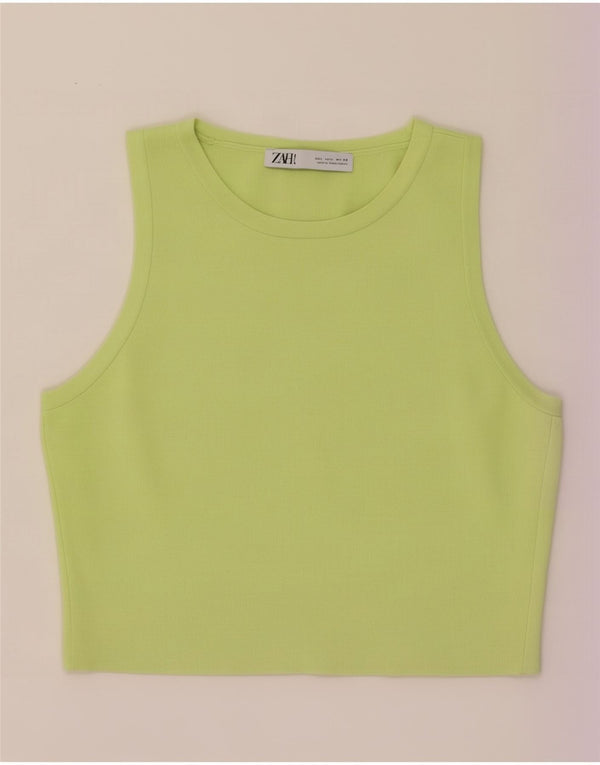 Zara Womens Crop Vest Top UK 14 Large Green Viscose