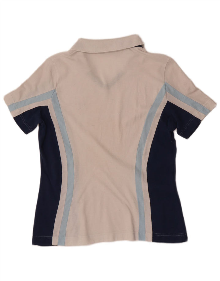 Sergio Tacchini Dame Polo Shirt UK 12 Medium White Colourblock Bomuld