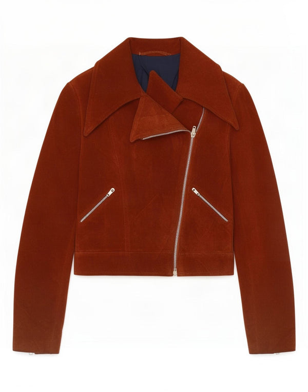 Vintage Dame Crop Ruskind Biker Jacket UK 4 XS Brun