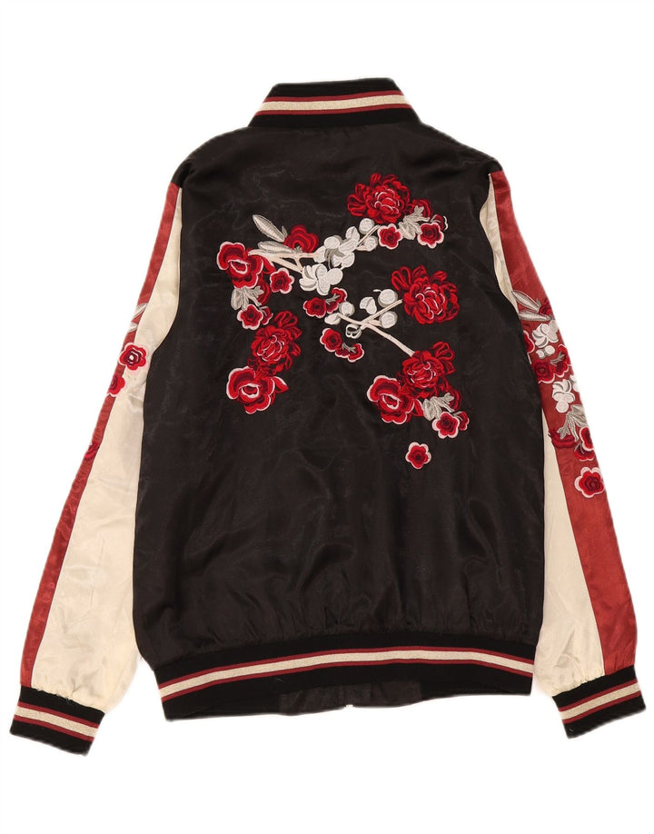 Biba Graphic Bomber Jacket UK 8 Small Black Floral Polyester