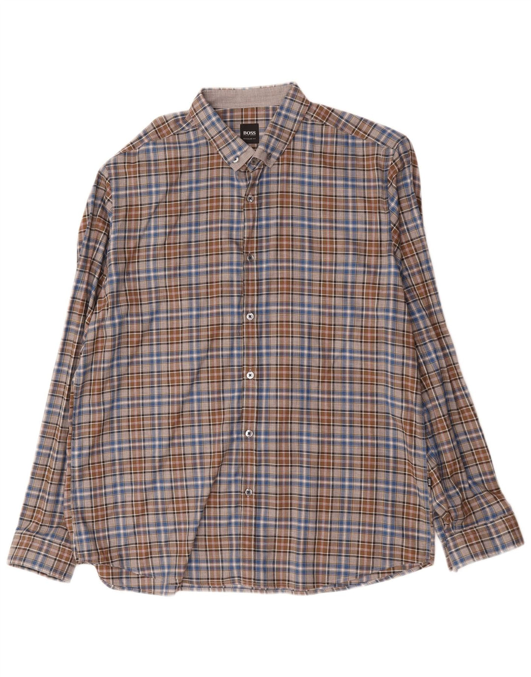 Hugo Boss Herre Regular Fit skjorte XL brun ternet bomuld