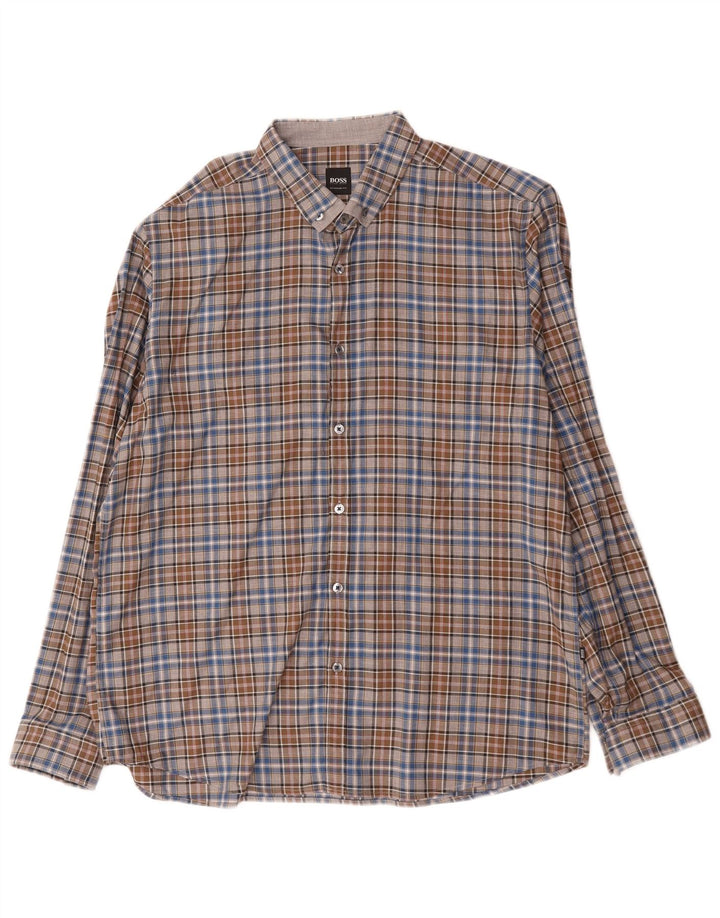 Hugo Boss Herre Regular Fit skjorte XL brun ternet bomuld