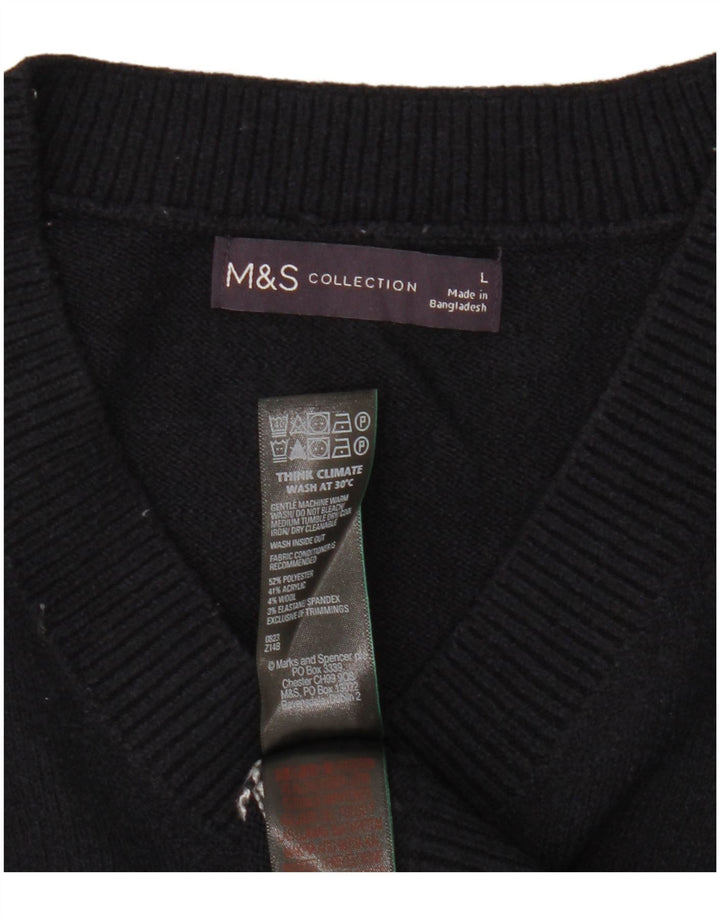 Marks & Spencer Dame V-hals sweater UK 16 Stor sort stribet