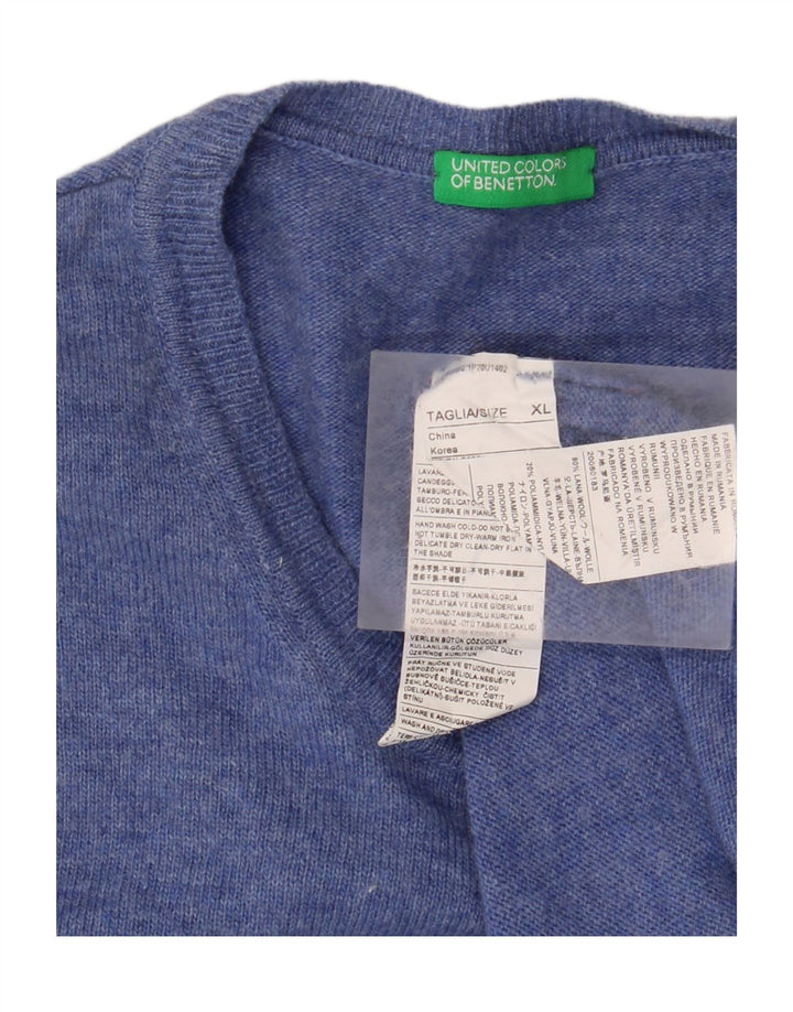 BENETTON Herre sweater med rund hals XL blå uld
