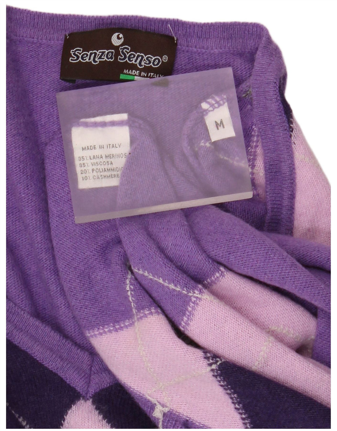 Vintage Dame V-hals sweater UK 12 Medium Purple Argyle/Diamond