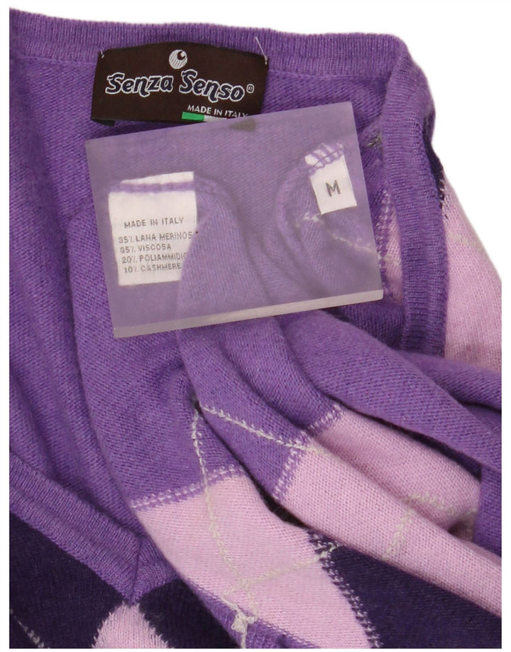 Vintage Dame V-hals sweater UK 12 Medium Purple Argyle/Diamond