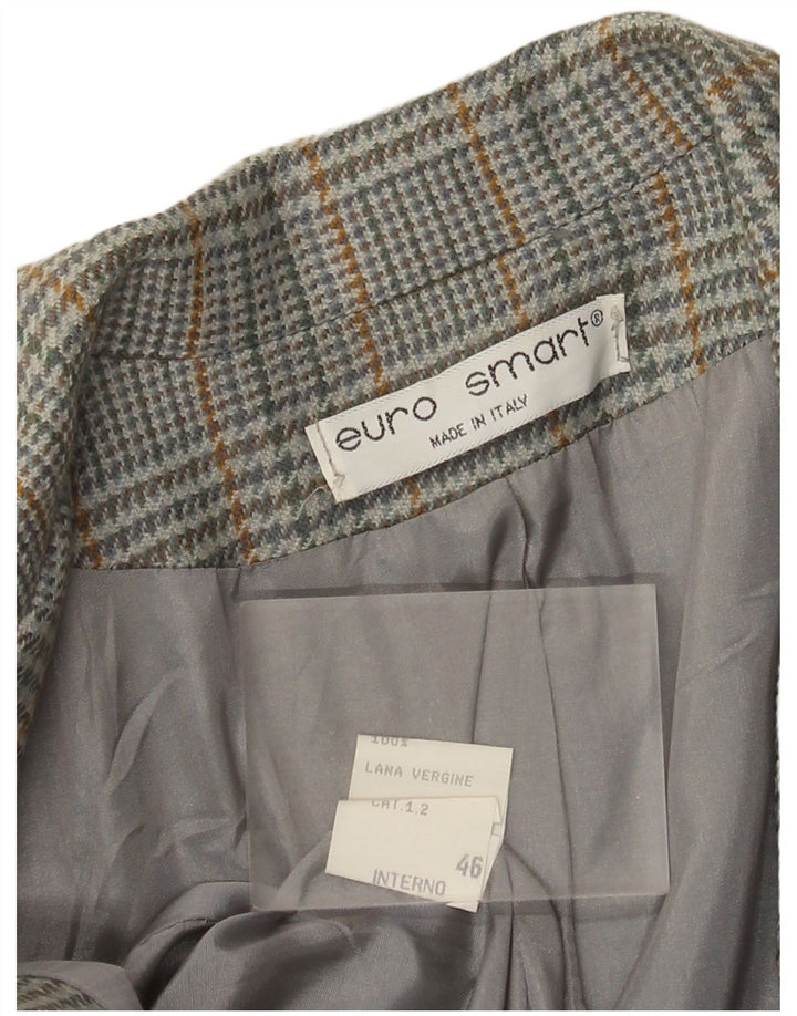 Vintage Dame 2-knaps blazerjakke IT 46 Large Grå Houndstooth Uld