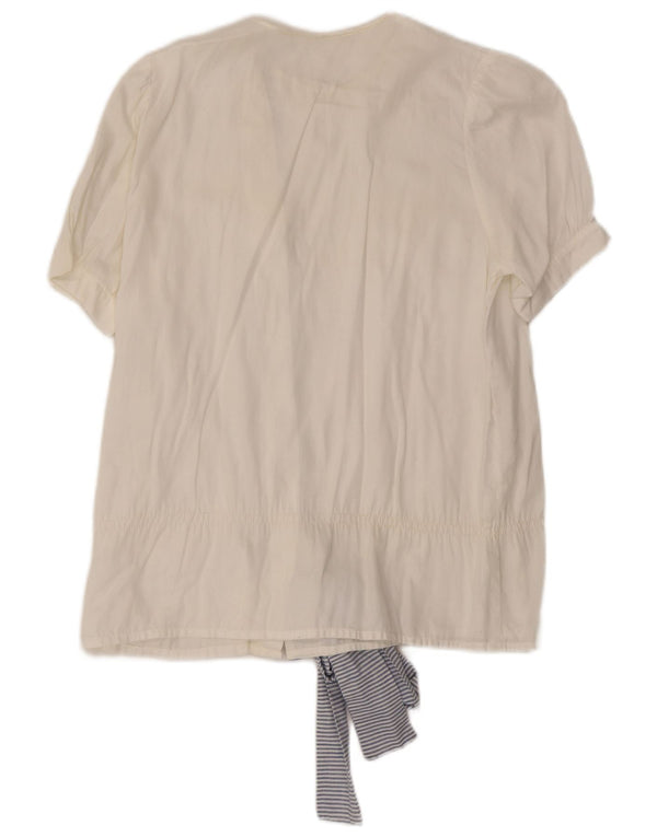 Vintage Womens Short Sleeve Shirt Blouse UK 14 Large White Striped