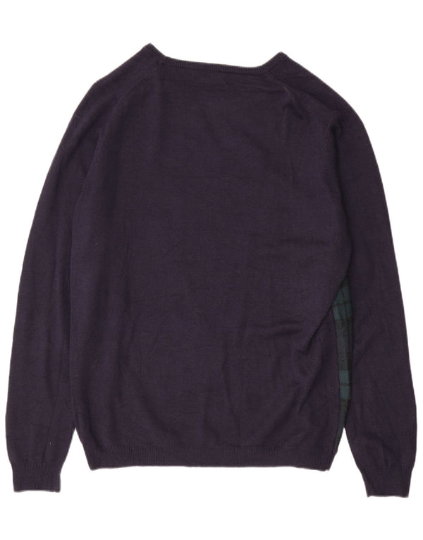 ZARA Herre Boat Neck Jumper Sweater XL Navy Blue Check