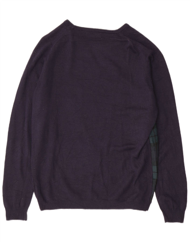 ZARA Herre Boat Neck Jumper Sweater XL Navy Blue Check