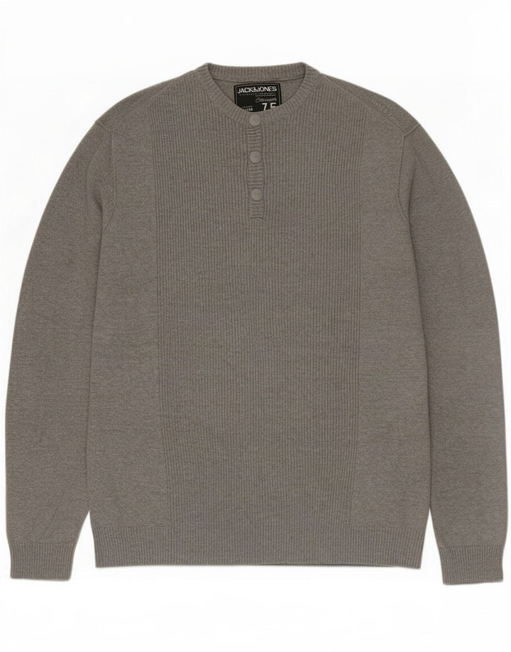 Jack & Jones Herre Button Neck Jumper Sweater XL Grå
