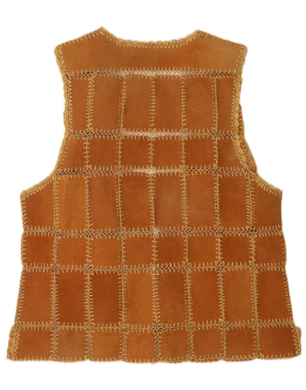 Vintage dame ruskind vest XL brun patchwork