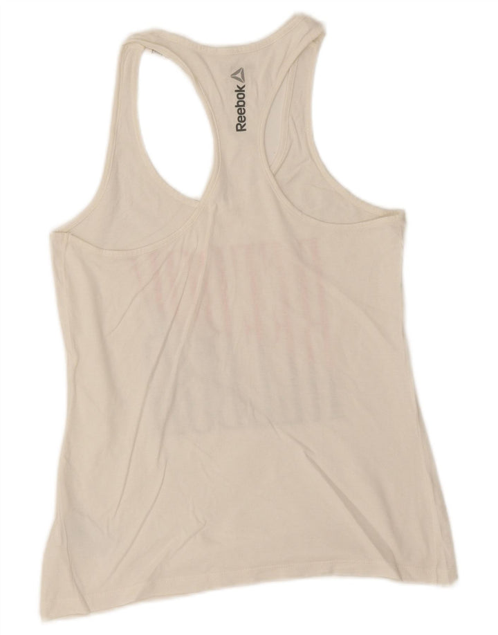 Reebok Dame Grafisk Vest Top UK 8/10 Small White Bomuld