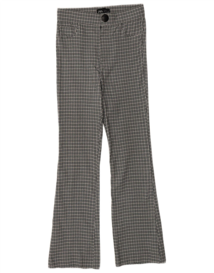 ZARA Dame Bootcut Casual Bukser Små W26 L26 Grå Chevron